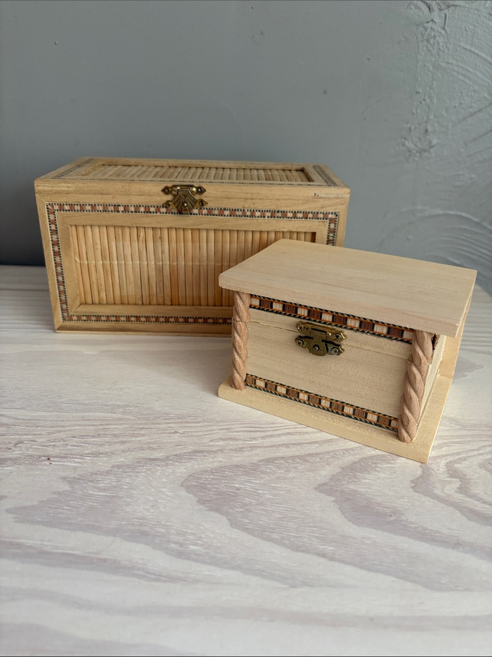 Set of 2 Natural Wood Nesting Decorative Storage Boxes - Light Wood